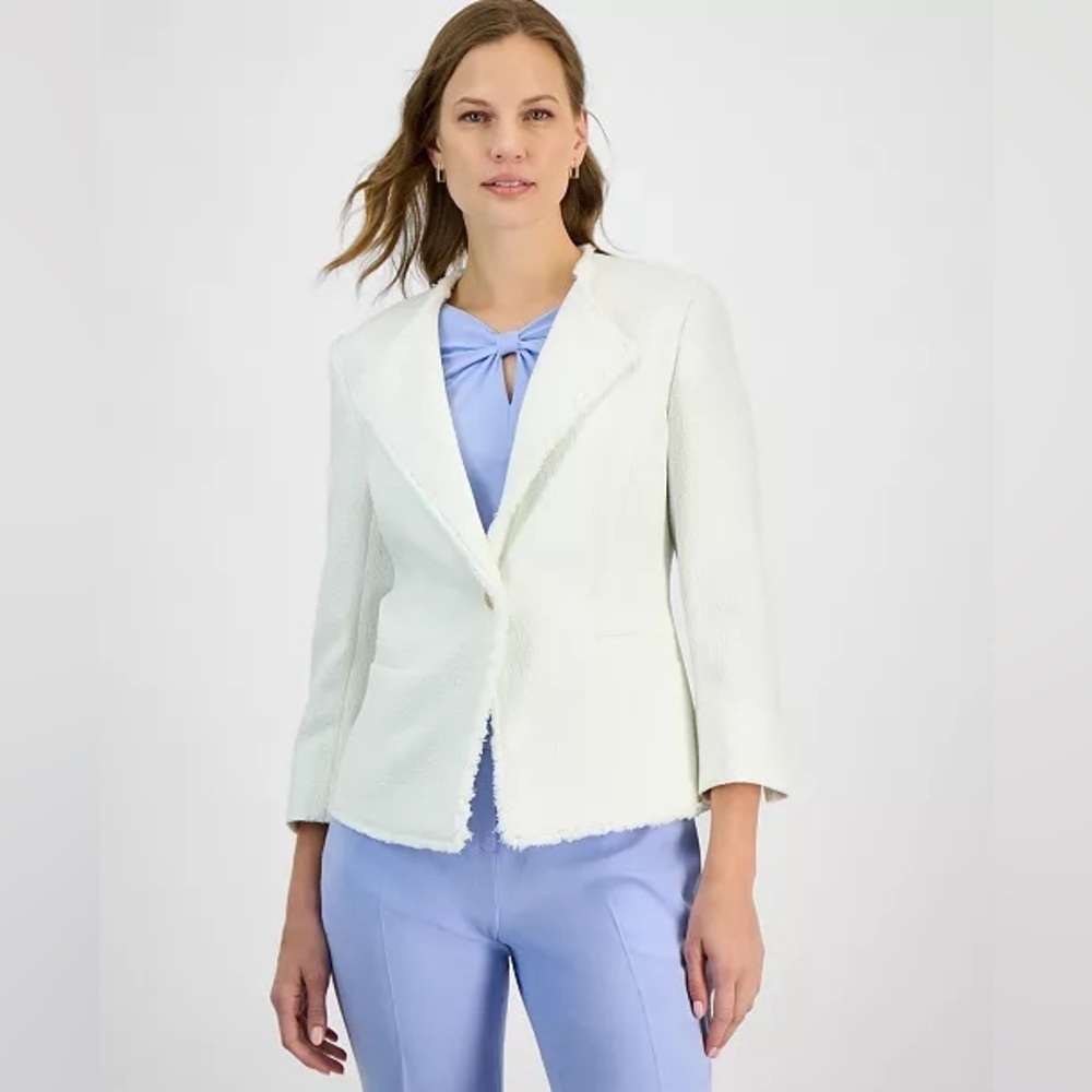 Kasper G3 Women's Tweed One-Button Fringe Blazer, NWT SIZE 14